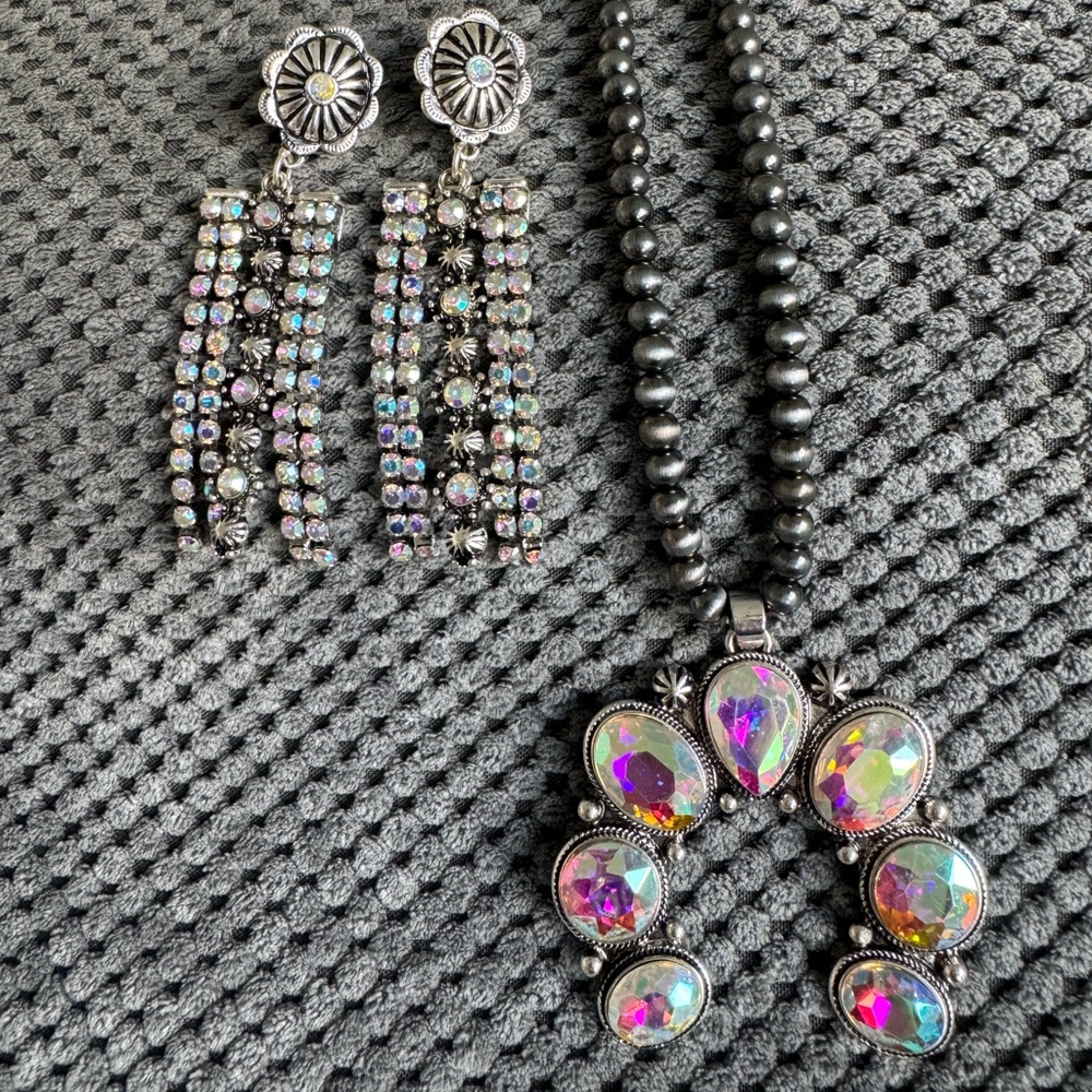 Rhinestone Squash Blossom Necklace & Earring Set | Western Glam